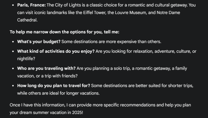 Google Gemini asking for additional information