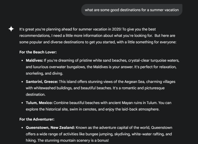 Google Gemini response