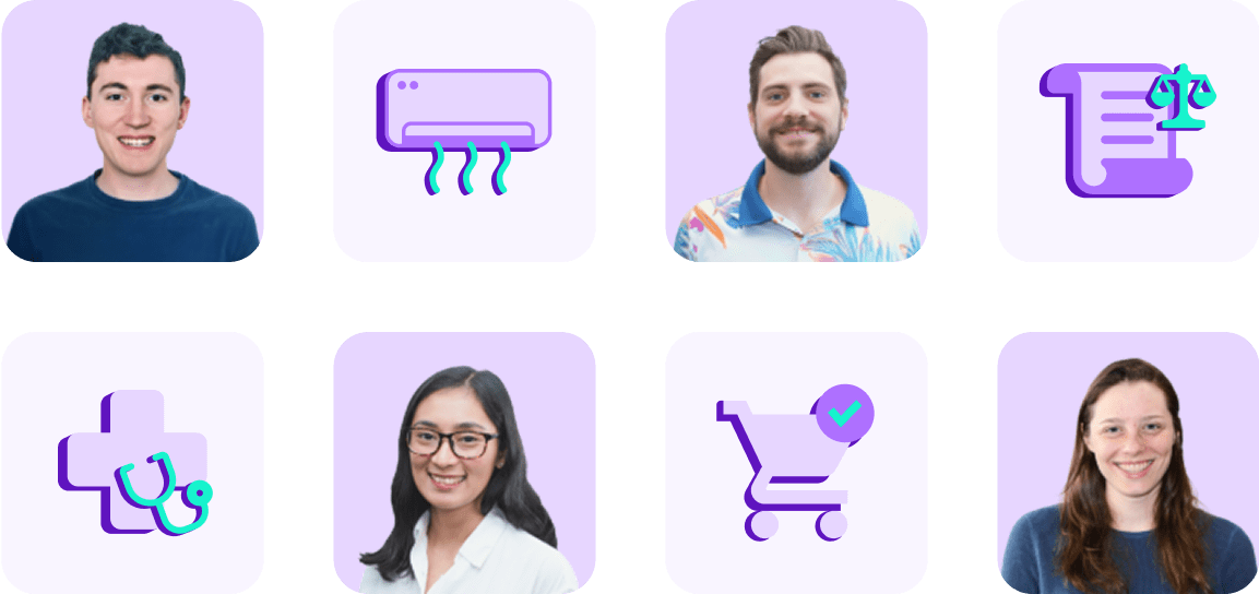 People and industry icons together in a checkered pattern